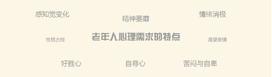 感知觉变化 精神萎靡 情绪消极 性格古怪 老年人心理需求的特点 渴望亲情 好胜心 自尊心 苦闷与自卑